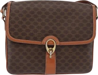 Celine Vintage Macadam Canvas And Leather Brown Canvas Handbag (Pre-Owned)