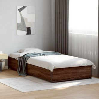 vidaXL Estructura Cama Madera Ingenier&iacute;a Metal Marr&oacute;n Roble 100x200 Cm Vidaxl
