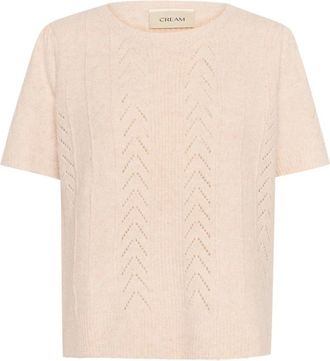 Cream Korte Mouw Pullover Trui Haver Melange - Dames - Ronde hals truien - Beige - 2XL - Truien & Vesten