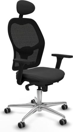 Piqueras y Crespo Piqueras Y Crespo - Jorquera Sincro Malla Negra Similpiel Gris Oscuro Brazos 3d Base Aluminio Cabecero Fijo Ruedas 65mm Engomada