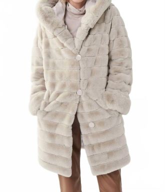Joseph Ribkoff Faux Fur Hooded Coat In Champagne