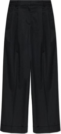 Ganni Gestreepte broek - Dames - Wijde Broeken - Zwart - S - Wol - Broeken