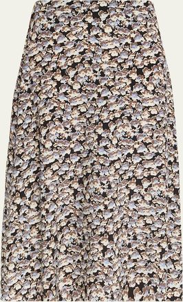 Marni Anemones-Print Silk Crepe De Chine Midi Skirt