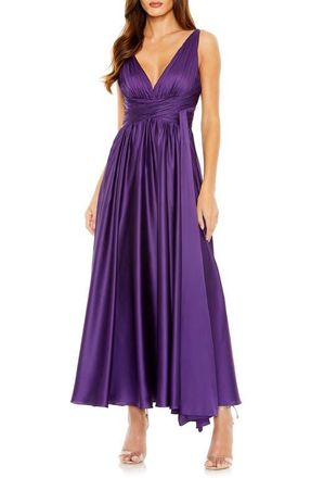 Mac Duggal Ruched Top Halter Gown in Purple at Nordstrom, Size 14