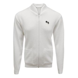 HS New Unisex/Mens/Womans/Ladies/Lawn, Bowling, Bowlswear, Bowls, White - Bowls, Zip Zipper, Cardigan, Jumper, Ribbed, Collar, Cuffs and Hem Front Pocket