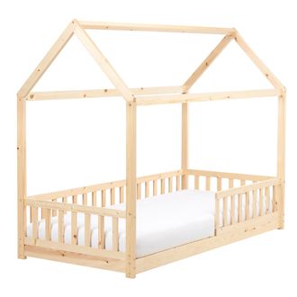 Beliani Cama Infantil En Forma De Casa Con Dosel De Madera De Pino Clara 90 X 200 Cm Cossaye