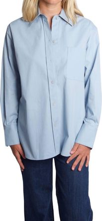 Vince Oversized Shirt With Faux Leather Trim In Blue
