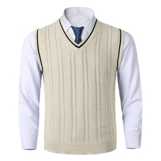 Generic Mens Sweater Vest,V Neck Sleeveless Jumpers Vest,Cable Knitted Wool Sweater Tank Tops,Slipover Gilet,Slim Fit Pullover Waistcoat,Casual Knitwear for M