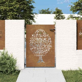 Berkfield Home Garden Gate 85x125 cm Corten Steel Tree Design in Brown