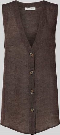 Christian Berg Blusentop aus Leinen mit Knopfleiste in Schoko, Gr&ouml;&szlig;e 44