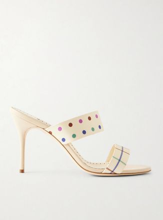 Manolo Blahnik Mule In Twill Stampato Ralotapla 90 - Crema