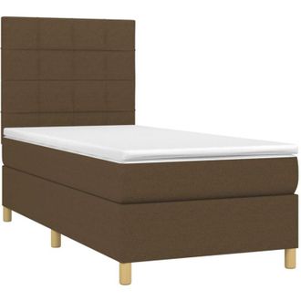 vidaXL Cama Box Spring Colch&oacute;n Y Luces Led Tela Marr&oacute;n Oscuro 90x190cm Vidaxl