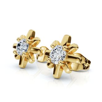 Pompeii3 1/3Ct Diamond Starburst Diamond Studs 14k Gold Lab Grown Earrings 1/3 Wide