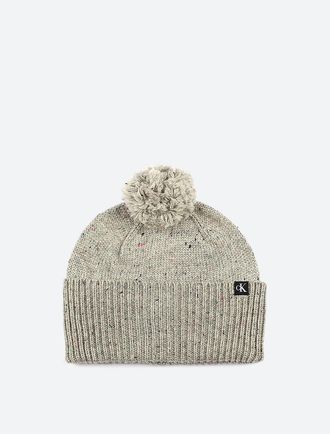 Calvin Klein Womens Monogram Logo Pom-Pom Beanie - Grey