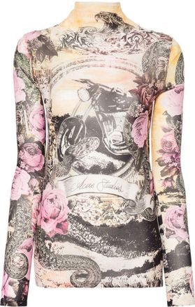 Acne Studios Yelllow Graphic-Print Seamless Top - Womens - Nylon