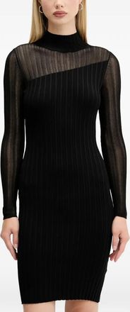 HUGO BOSS Siclaminy geribbelde mini-jurk met mesh vlak - Zwart