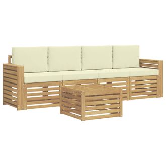 vidaXL Conjunto De Sof&aacute;s De Exterior 5 Uds. Blanco Y Crema Poli&eacute;ster Vidaxl