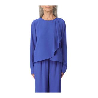 Emporio Armani Overhemden, Dames, Blauw, S, Elegante Ruche Blouse Broek Set