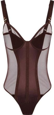 Elisabetta Franchi Tops, Dames, Bruin, M, Satijn, Body in tule stretch en satijn