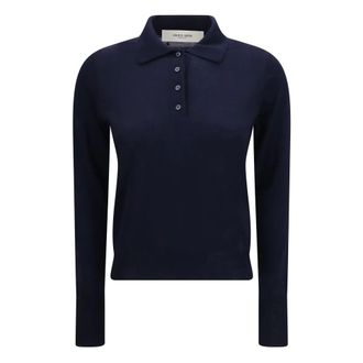 Golden Goose Merino Wol Longsleeve Poloshirt - Dames - Tops - Blauw - Maat: S Wol