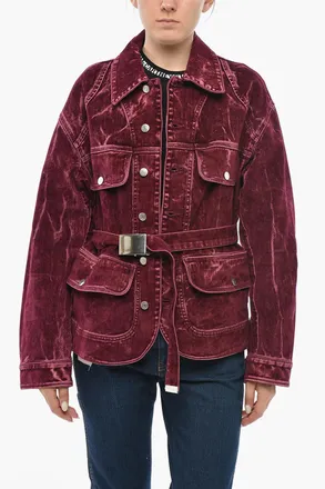 Stella McCartney Stretch Denim Jacket with Velvety Finish and Belt Stella McCartney