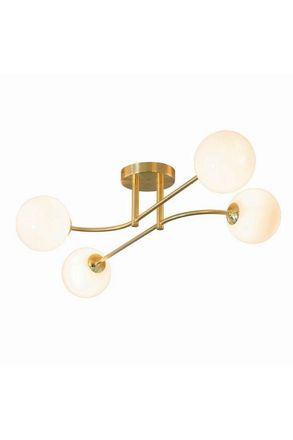 Netlighting Otto Semi Flush Satin Brushed Gold Effect Plate & Gloss Opal Glass 4 Light Dimmable IP20 G9