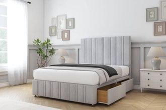 Sloomy Langston Naples Divan Set No Drawers-54 Headboard-Footboard in Silver | Size: Small Double