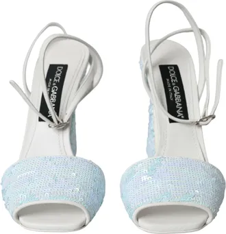 Dolce & Gabbana Light Blue Sequin Ankle Strap Sandals Womens Shoes