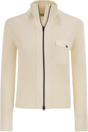 Herno Womens Wool Ribbed Cardigan - Ivory - Size EU 38 (Womens)
