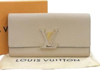 Louis Vuitton Beige Leather Long Wallet (Bi-Fold) (Pre-Owned)