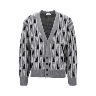 Versace Jacquard vest van wol en kasjmier - Dames - Truien - Grijs - Maat: 2XL Wol