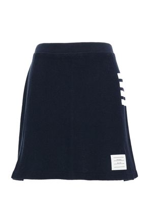 Thom Browne Navy Blue Pleated Mini Skirt with Signature Grosgrain Details