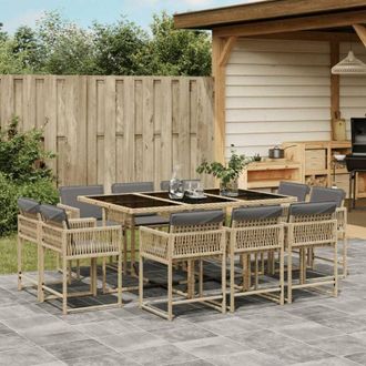 vidaXL Vidaxl - Set Pranzo da Giardino 11 pz con Cuscini Beige Misto Polyrattan