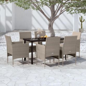 vidaXL Juego De Comedor De Jard&iacute;n 7 Piezas Con Cojines Beige Y Negro Vidaxl