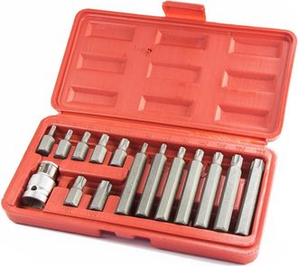 Trade Shop Trade Shop - Kit Set Llaves De Inserci&oacute;n Vasos Torx 15 Piezas Hexagonales 1/2 H10 Profesional 15 Piezas Torx