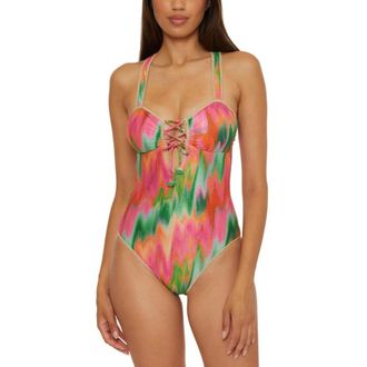 BECCA by Rebecca Virtue Bandeau One Piece Swimsuit Womens Multicolor Corset Lace Up JZZ1373