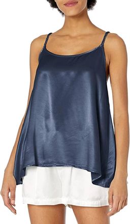 Pj Harlow Daisy Satin Tank With Braided Straps & Elastic Back In Navy