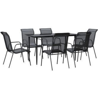 vidaXL vidaXL 7 Piece Garden Dining Set Black Steel and Textilene