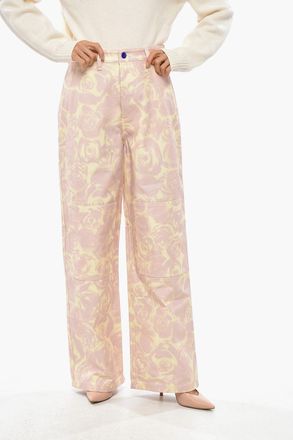 Burberry Pantaloni Straight Fit in Cotone con Motivo Floreale Burberry