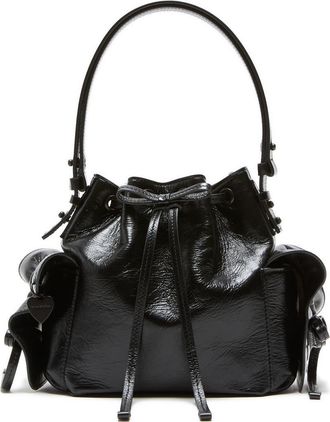 Acne Studios Mini Multipocket Crinkled Shiny Leather Bucket Bag in Black at Nordstrom