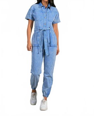 Elan Around Town Denim Tie Jumper In Light Wash