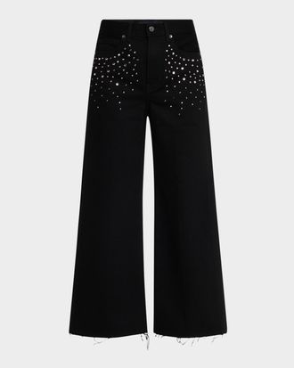 Veronica Beard Taylor Cropped High-Rise Wide Embellished Jeans
