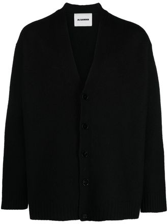 Jil Sander Black Boxy Wool Crew Neck Cardigan
