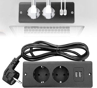 No Brand Enchufe Empotrable Bidireccional Con Puerto Usb Y Cable De 1,5 Metros - Color Negro, Apto Para Escritorios, Mesas De Trabajo Y Mesas De Conferencias