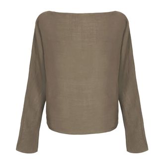 Cortana Poona- top van ramie moca- - Dames - Blouses & Shirts - Grijs - Maat: XS