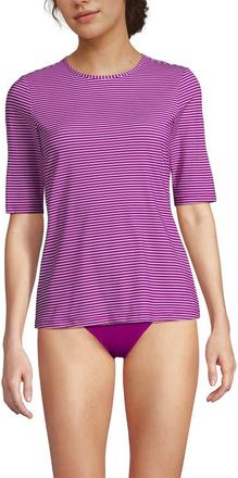 Lands End SunShade UPF 50 Elbow Sleeve Relaxed Rash Guard in Crimson Rose Mini Stripe at Nordstrom, Size Medium P