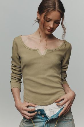 Pilcro Notched Long-Sleeve T-Shirt Top