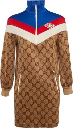 Gucci Jurk met halve rits en GG-monogram - Bruin