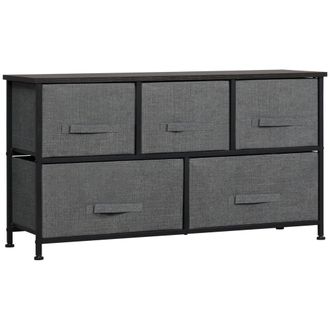 HOMCOM Chest Of Drawers - 5 Drawer Fabric Dresser For Bedroom - Dark Grey | TJ Hughes