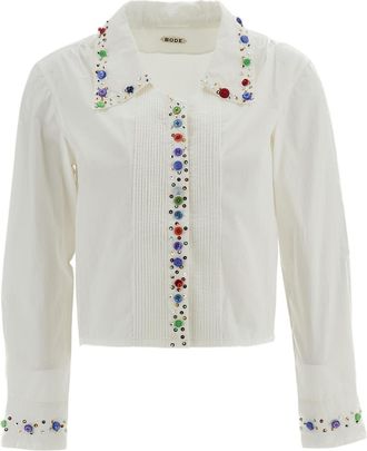Bode White Button Jar Cropped Cotton Blouse